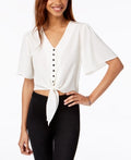 Gypsies & Moondust Juniors Buttoned Tie-Front Camp Shirt by Vanessa Jane