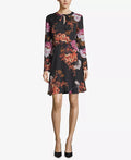 ECI Tie Neck Printed Floral Chiffon Fit and Flare Dress, Size 8 by Vanessa Jane