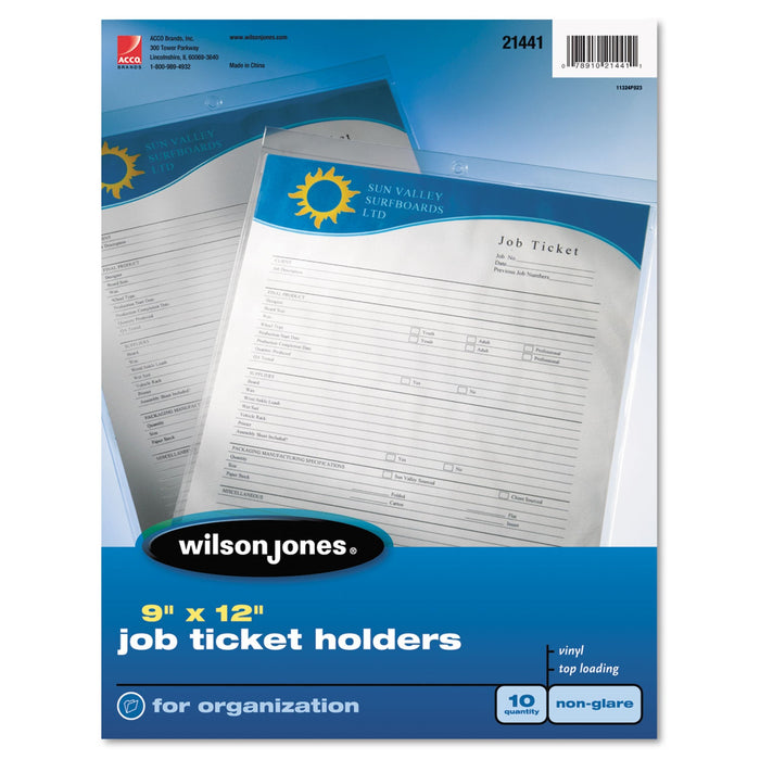 Wilson Jones Top-Loading Job Ticket Holder, Nonglare Finish, 9 x 12, Clear/Frosted, 10/Pack
