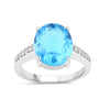 5.15 Ct Oval Swiss Blue Topaz & Lab Diamond Prong Silver Pave Bridge Ring