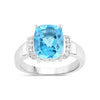 3.50 Ct Cushion Swiss Blue Topaz and Lab Diamond Prong Silver Cocktail Ring