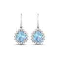 Genuine Aquamarine and Diamond Teardrop Halo Earrings by Fine Color Jewels