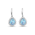 Genuine Aquamarine and Diamond Teardrop Halo Earrings by Fine Color Jewels