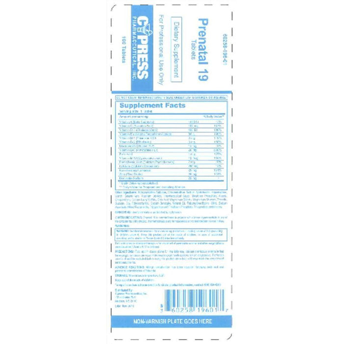 Cypress Pharmaceutical Prenatal 19 Cpl 100 By Pharma by Pasteur Pharmacy