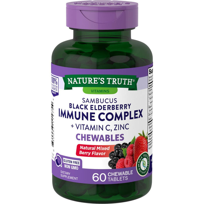 Nature's Truth Sambucus Black Elderberry Immune Complex Plus Vitamin C & Zinc, Natural Mixed Berry, 60 Chewable Tablets by Pasteur Pharmacy