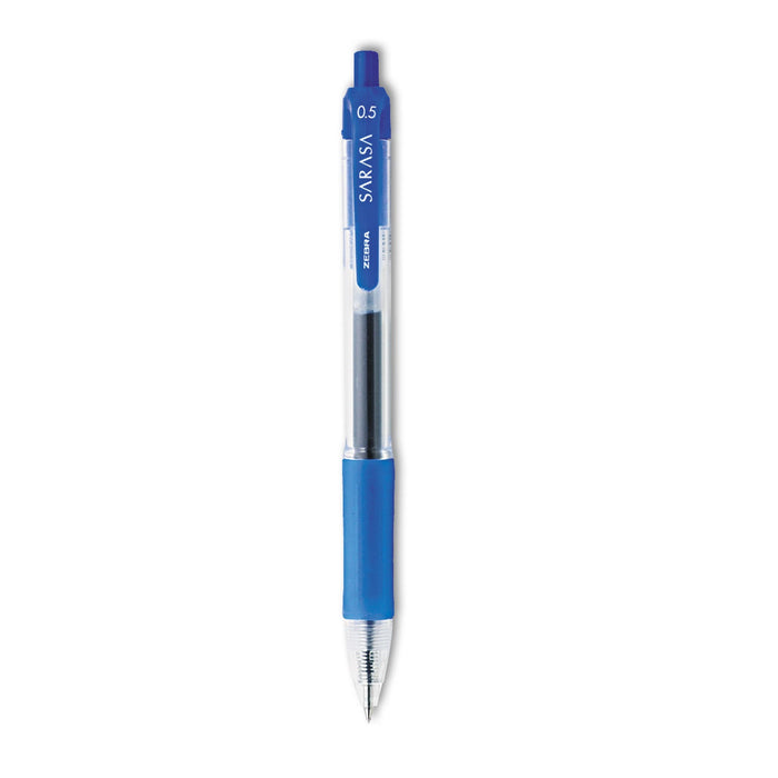 Zebra Sarasa Dry Gel X20 Gel Pen, Retractable, Fine 0.5 mm, Blue Ink, Translucent Blue Barrel, 12/Pack