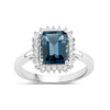 2.80 Ct Octagon London Blue Topaz and Lab Diamond Prong Silver Halo Ring