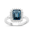 2.80 Ct Octagon London Blue Topaz and Lab Diamond Prong Silver Halo Ring by Fine Color Jewels