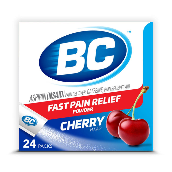 BC Powder Cherry Pain Reliever – Fast-Acting 845mg Aspirin & 65mg Caffeine – 24 Individual Stick Packs by Pasteur Pharmacy