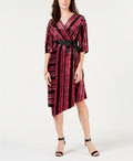 NY Collection Petite Striped Velvet Asymmetrical Dress, Red Multi, Size PM by Vanessa Jane