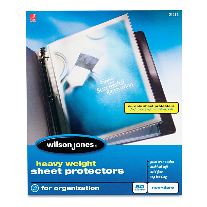 Wilson Jones Heavyweight Top-Loading Sheet Protectors, Nonglare Finish, Letter, 50/Box