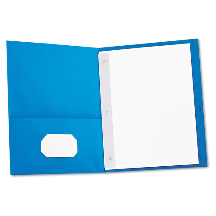 Universal Two-Pocket Portfolios with Tang Fasteners, 0.5" Capacity, 11 x 8.5, Light Blue, 25/Box