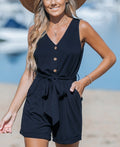 Cupshe Womens Rosalinda Belted V-Neck Romper - Dark Blue by Vanessa Jane