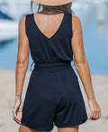Cupshe Womens Rosalinda Belted V-Neck Romper - Dark Blue by Vanessa Jane