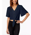 Gypsies & Moondust Juniors Buttoned Tie-Front Camp Shirt by Vanessa Jane