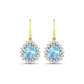 Genuine Aquamarine and Diamond Teardrop Halo Earrings by Fine Color Jewels