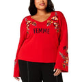 I.N.C. Plus Size Embroidered Bell-Sleeve Sweater by Vanessa Jane