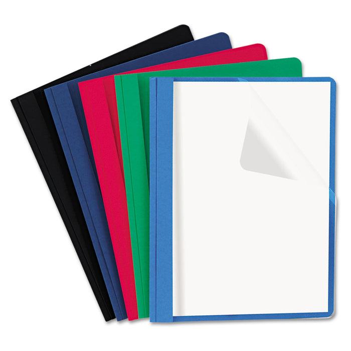 Universal Clear Front Report Cover, Prong Fastener, 0.5" Capacity, 8.5 x 11, Clear/Assorted, 25/Box