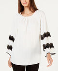 Alfani Women's Embellished Pleated-Neck Top by Vanessa Jane