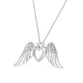 .925 Sterling Silver Pave-Set Diamond Accent Angel Wing 18" Double Heart Pendant Necklace (I-J Color, I1-I2 Clarity) by Bids.com
