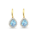 Genuine Aquamarine and Diamond Teardrop Halo Earrings by Fine Color Jewels