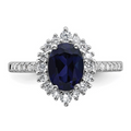 1.45 Ct Oval Blue Lab Created Sapphire and Cubic Zirconia Prong Silver Halo Statement Pave Bridge Ring by Fine Color Jewels
