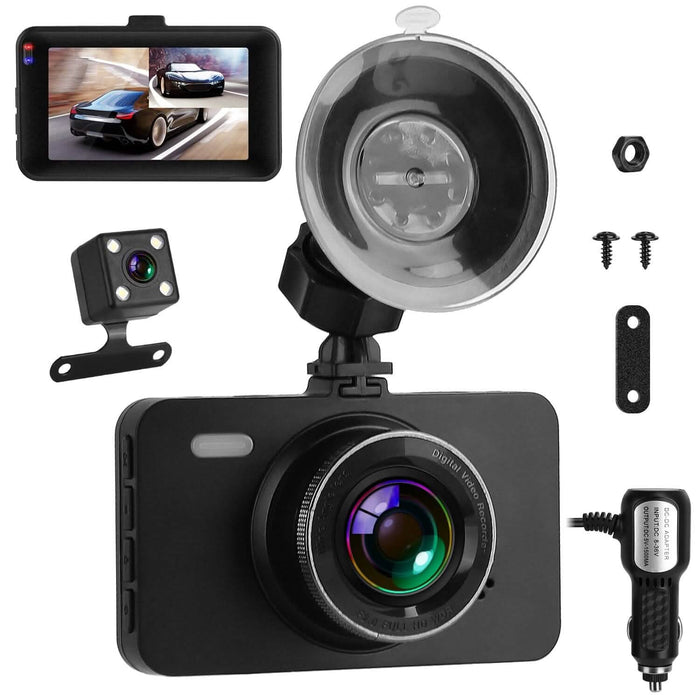 1080P Dual Dash Cam 3" Screen with Front and Rear Camera G-Sensor Motion Night Vision Loop Recording by DailySale