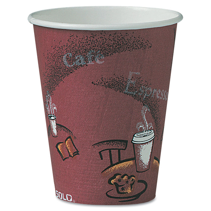 Dart Solo Paper Hot Drink Cups in Bistro Design, 8 oz, Maroon, 500/Carton