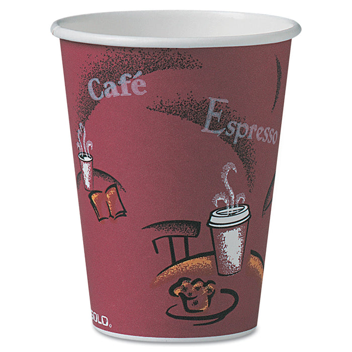 Dart Solo Paper Hot Drink Cups in Bistro Design, 12 oz, Maroon, 300/Carton