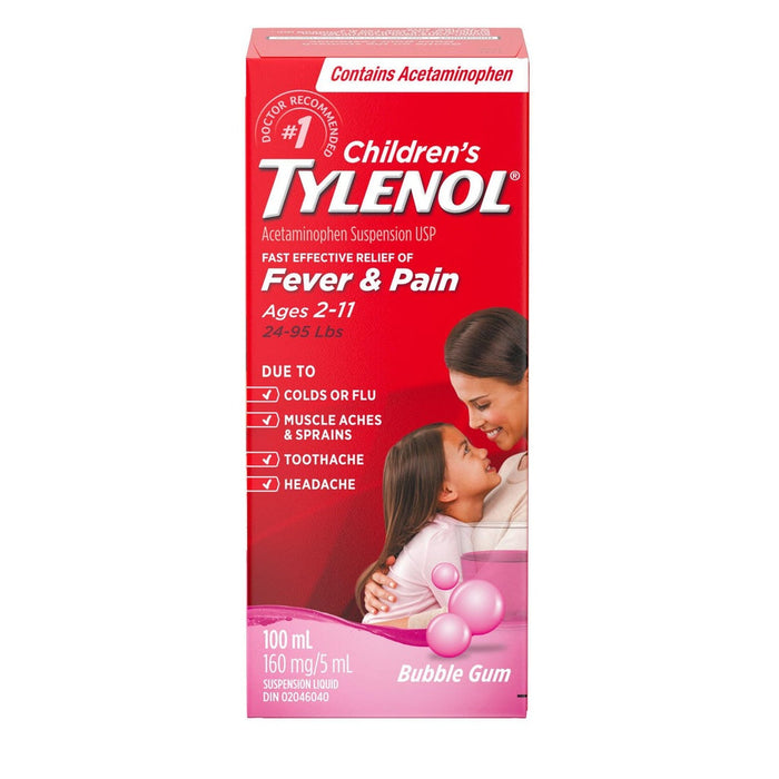 Tylenol Children's Oral Suspension Medicine, Kids' Liquid Medicine Pain Reliever & Fever Reducer For Cold + Flu Symptoms, Aspirin-, Ibuprofen- & Alcohol- Free, Bubble Gum, 4 Fl. Oz by Pasteur Pharmacy