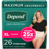 Depend Fresh Protection Incontinence Underwear for Women, XL, 26 Count – Maximum Absorbency