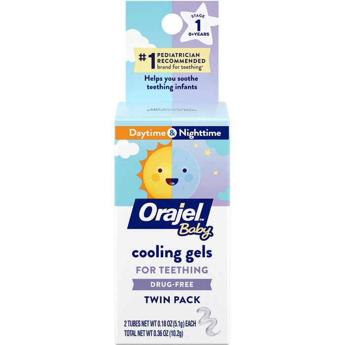 Orajel Baby Twin Pack Daytime & Nighttime Non Medicated Cooling Gel For Teething 2 0.18 Oz Tubes by Pasteur Pharmacy