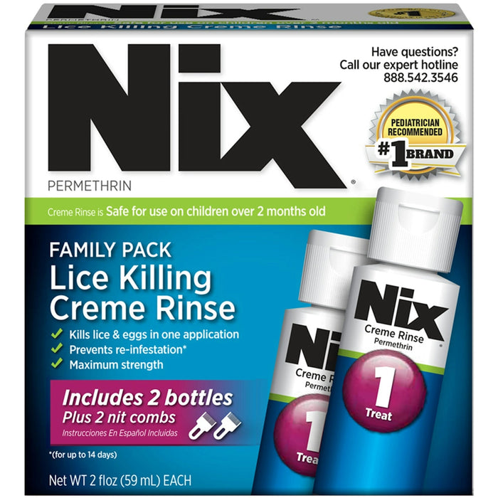 Nix Lice Killing Creme Rinse Family Pack, 2 Bottles (2 fl oz each) with Nit Combs by Pasteur Pharmacy
