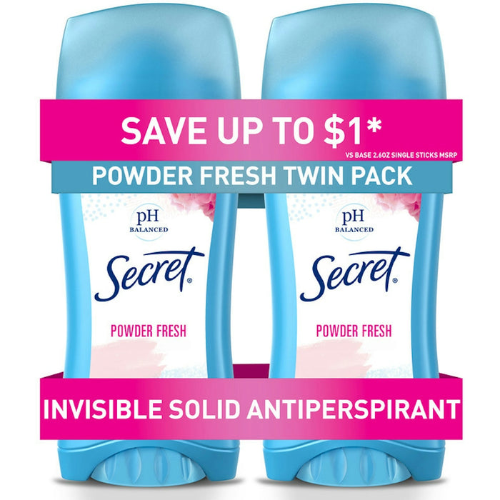 Secret Invisible Solid Antiperspirant And Deodorant, Powder Fresh, Twin Pack, 2.6 Oz. Each by Pasteur Pharmacy