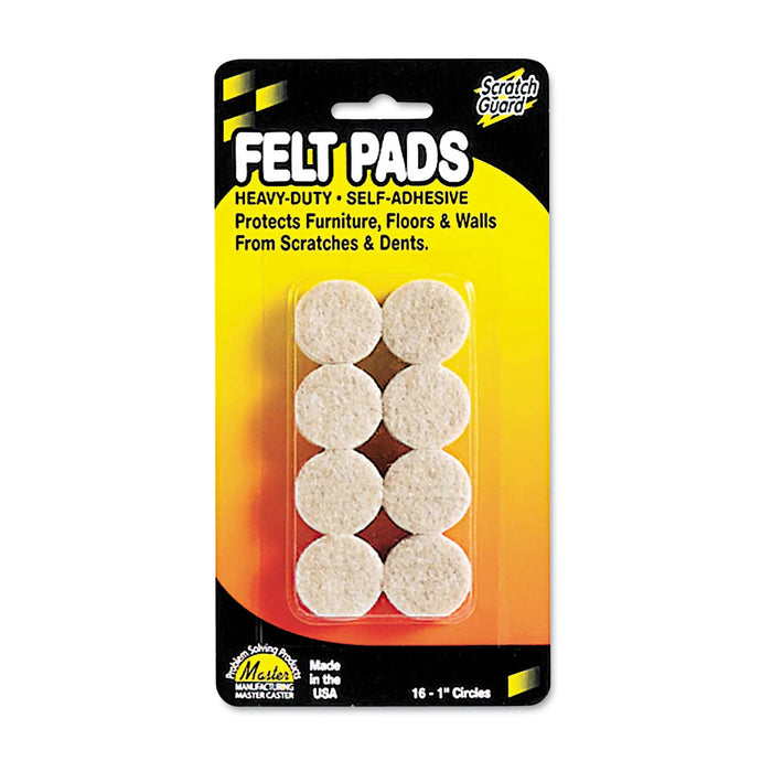 Master Caster Scratch Guard Felt Pads, 1" dia, Circular, Beige, 16/Pack