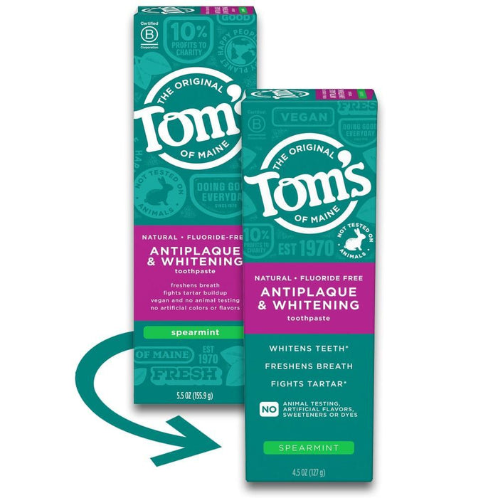 Tom's of Maine Fluoride Free Antiplaque & Whitening Spearmint Toothpaste 4.5 Oz by Pasteur Pharmacy