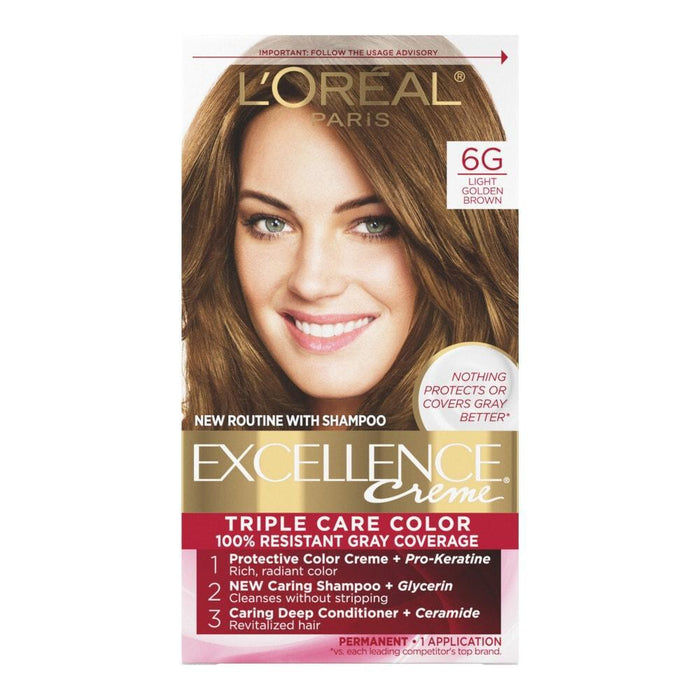 Excellence L'Oreal Paris Triple Protection Permanent Hair Color - 6.3 Fl Oz - 6G Light Golden Brown - 1 Kit by Pasteur Pharmacy