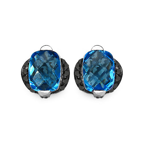 3.74 Carat Genuine Blue Topaz & Black Diamond .925 Sterling Silver Earrings by Bids.com