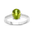 1.70 Ct Oval Green Peridot and Lab Diamond Prong Silver Pave Bridge Ring by Fine Color Jewels