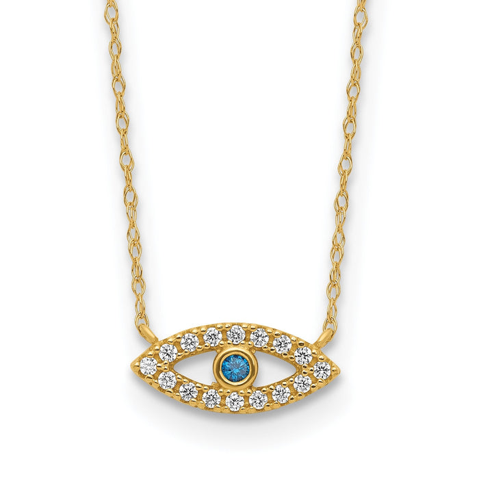 10K Gold CZ Evil Eye Necklace by Fine Color Jewels