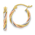10k Gold Tri-Color Twisted Hoop Earrings by Fine Color Jewels