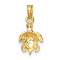 10K Gold Sea Turtle Charm Engraved Pendant by Fine Color Jewels