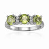 1.8 Ct Round Olive Green Peridot Prong Silver Three Stone Ring