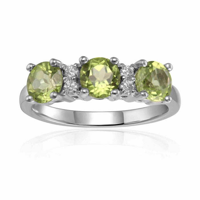 1.8 Ct Round Olive Green Peridot Prong Silver Three Stone Ring by Fine Color Jewels