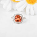 2.39 Ct Cushion Lab Created Peach Sapphire Prong Silver Halo Statement Ring by Fine Color Jewels