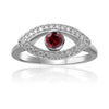 1.30 Ct Round Red Garnet Bezel Silver Evil Eye Ring