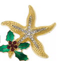 Holiday Lane Gold-Tone Crystal Starfish and Mistletoe Pin by Vanessa Jane