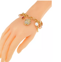 Holiday Lane Gold-Tone Multi-Stone Heart and Flower Charm Bracelet by Vanessa Jane