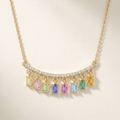 IGI Certified 0.78 Ct Baguette Multi Color Unheated Sapphire and Diamond 14K Yellow Gold Dangler Bar Necklace by Fine Color Jewels
