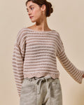 Textured Stripe Sweater W/ Scallop by Boutique 23